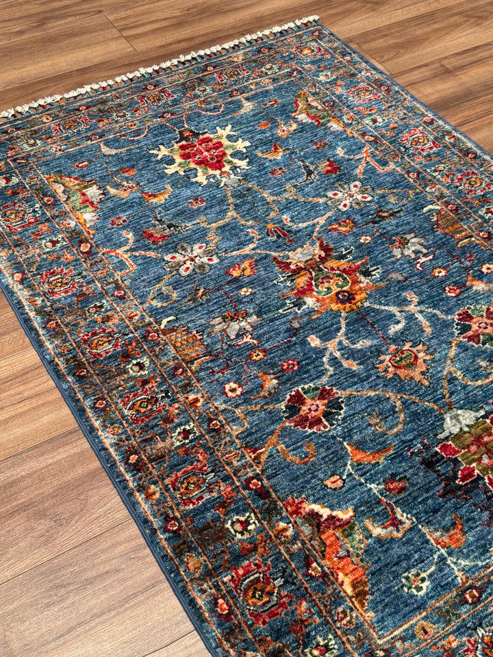 Sultani Binbirgece Orijinal El Dokuması Mavi Kök Boya Yün Halı 106x154 1.63 Metrekare - 3x5 ft