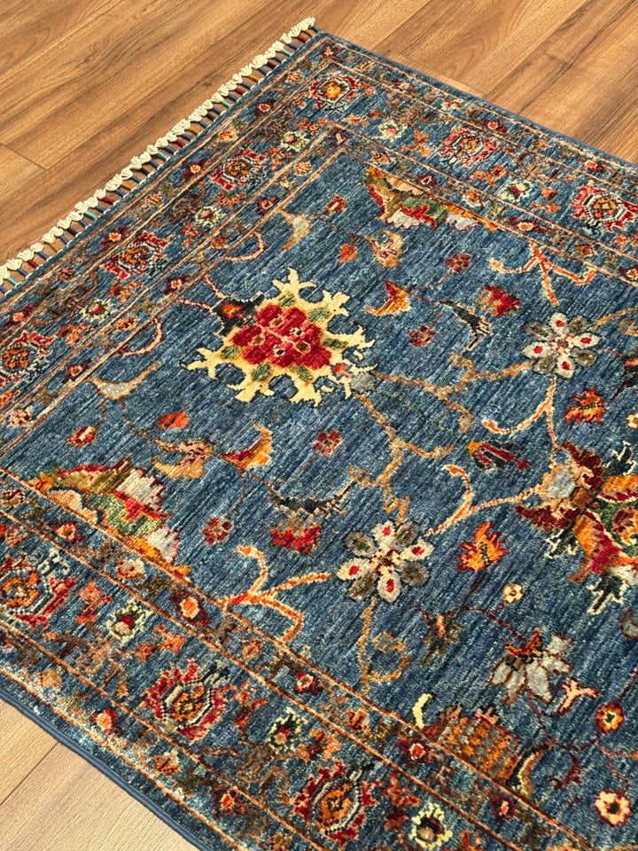 Sultani Binbirgece Orijinal El Dokuması Mavi Kök Boya Yün Halı 106x154 1.63 Metrekare - 3x5 ft