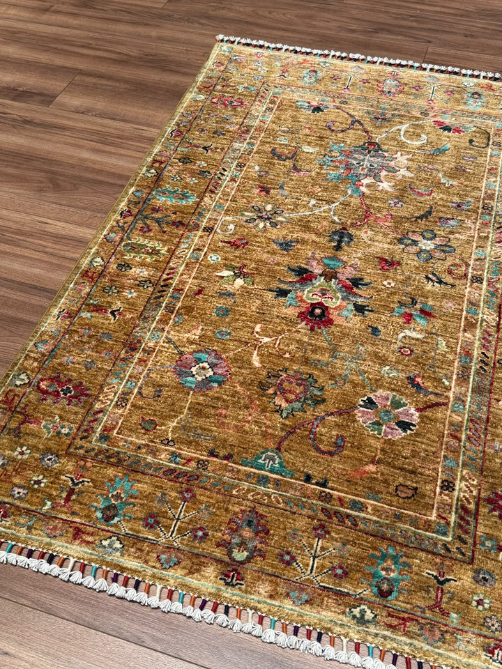 Sultani Binbirgece Orijinal El Dokuması Yeşil Kök Boya Yün Halı 102x150 1.53 Metrekare - 3x5 ft
