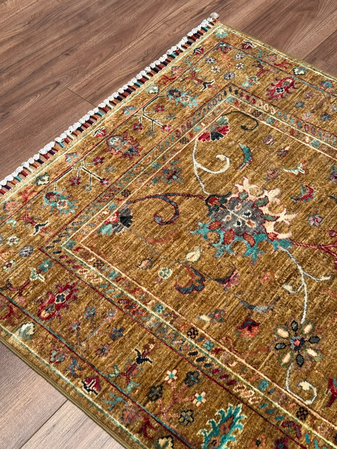Sultani Binbirgece Orijinal El Dokuması Yeşil Kök Boya Yün Halı 102x150 1.53 Metrekare - 3x5 ft
