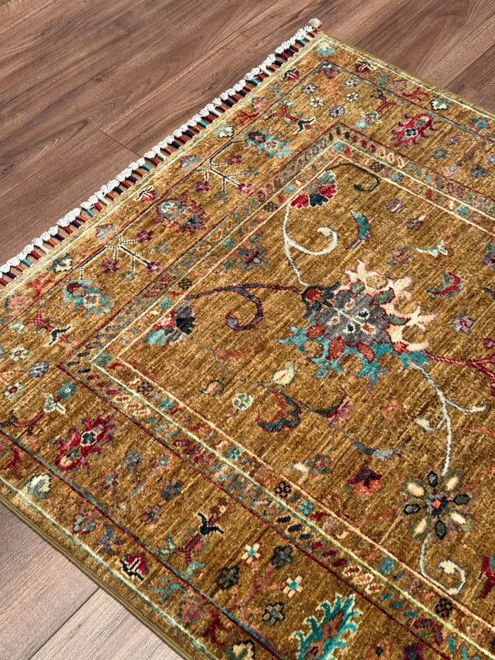 Sultani Binbirgece Orijinal El Dokuması Yeşil Kök Boya Yün Halı 102x150 1.53 Metrekare - 3x5 ft