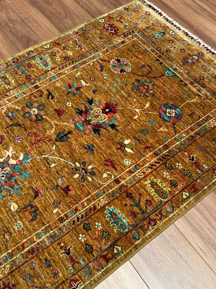 Sultani Binbirgece Orijinal El Dokuması Yeşil Kök Boya Yün Halı 102x150 1.53 Metrekare - 3x5 ft