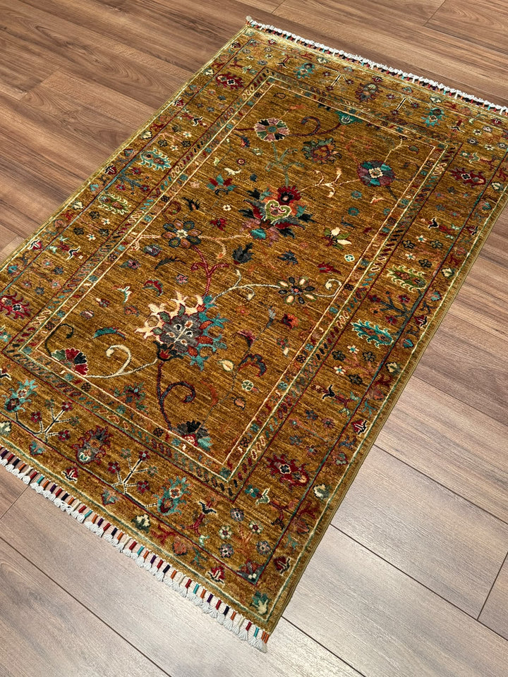 Sultani Binbirgece Orijinal El Dokuması Yeşil Kök Boya Yün Halı 102x150 1.53 Metrekare - 3x5 ft