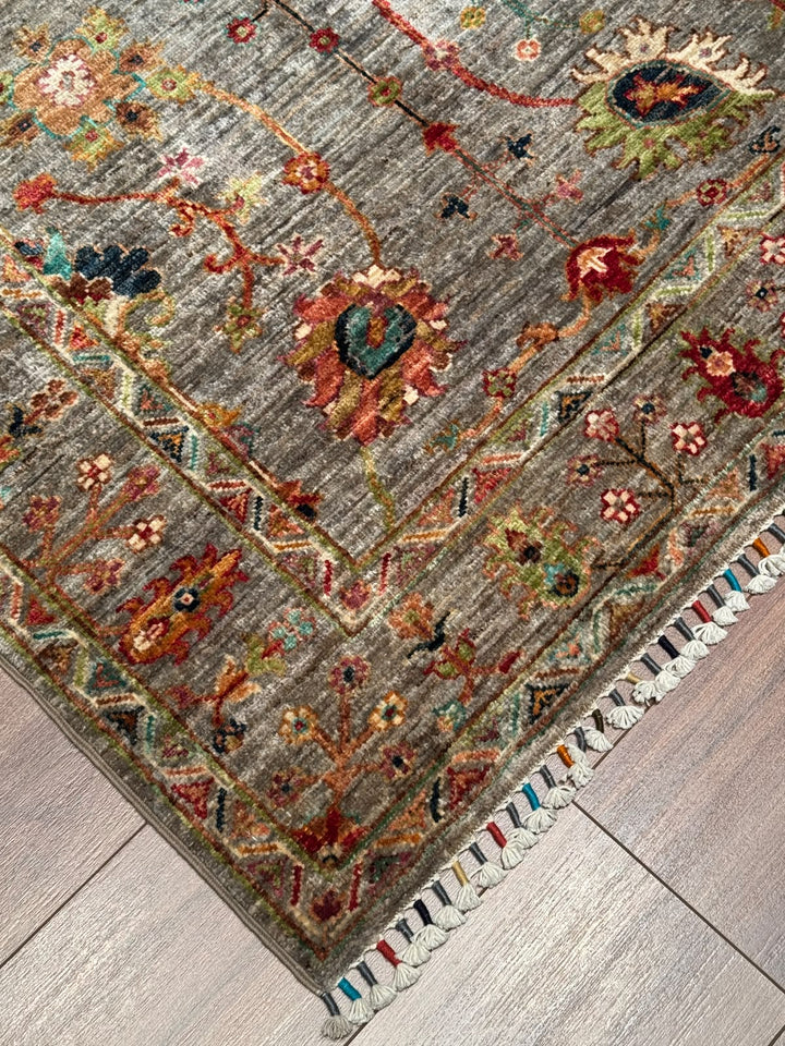 Sultani Çiçekli Orijinal El Dokuması Gri Kök Boya Yün Halı 104x151 1.57 Metrekare - 3x5 ft