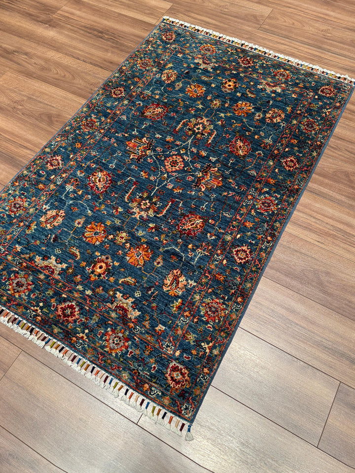 Sultani Binbirgece Orijinal El Dokuması Mavi Kök Boya Yün Halı 0.98x150 1.47 Metrekare - 3x5 ft