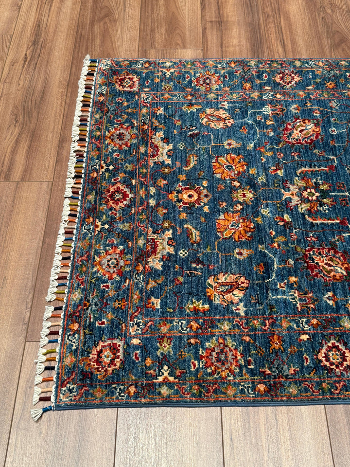 Sultani Binbirgece Orijinal El Dokuması Mavi Kök Boya Yün Halı 0.98x150 1.47 Metrekare - 3x5 ft
