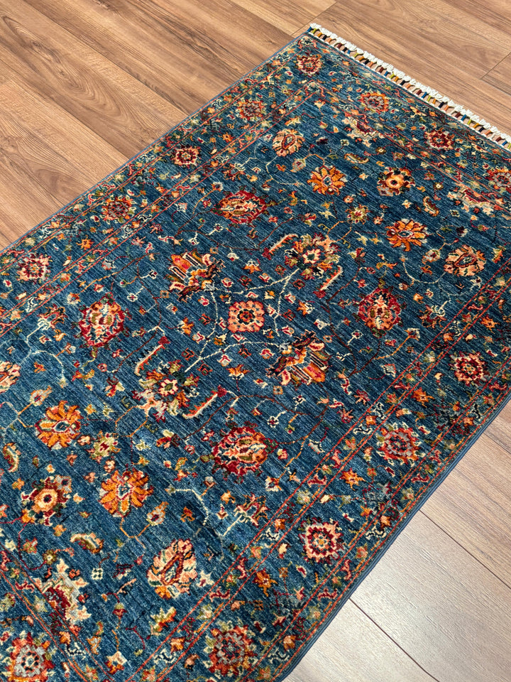 Sultani Binbirgece Orijinal El Dokuması Mavi Kök Boya Yün Halı 0.98x150 1.47 Metrekare - 3x5 ft