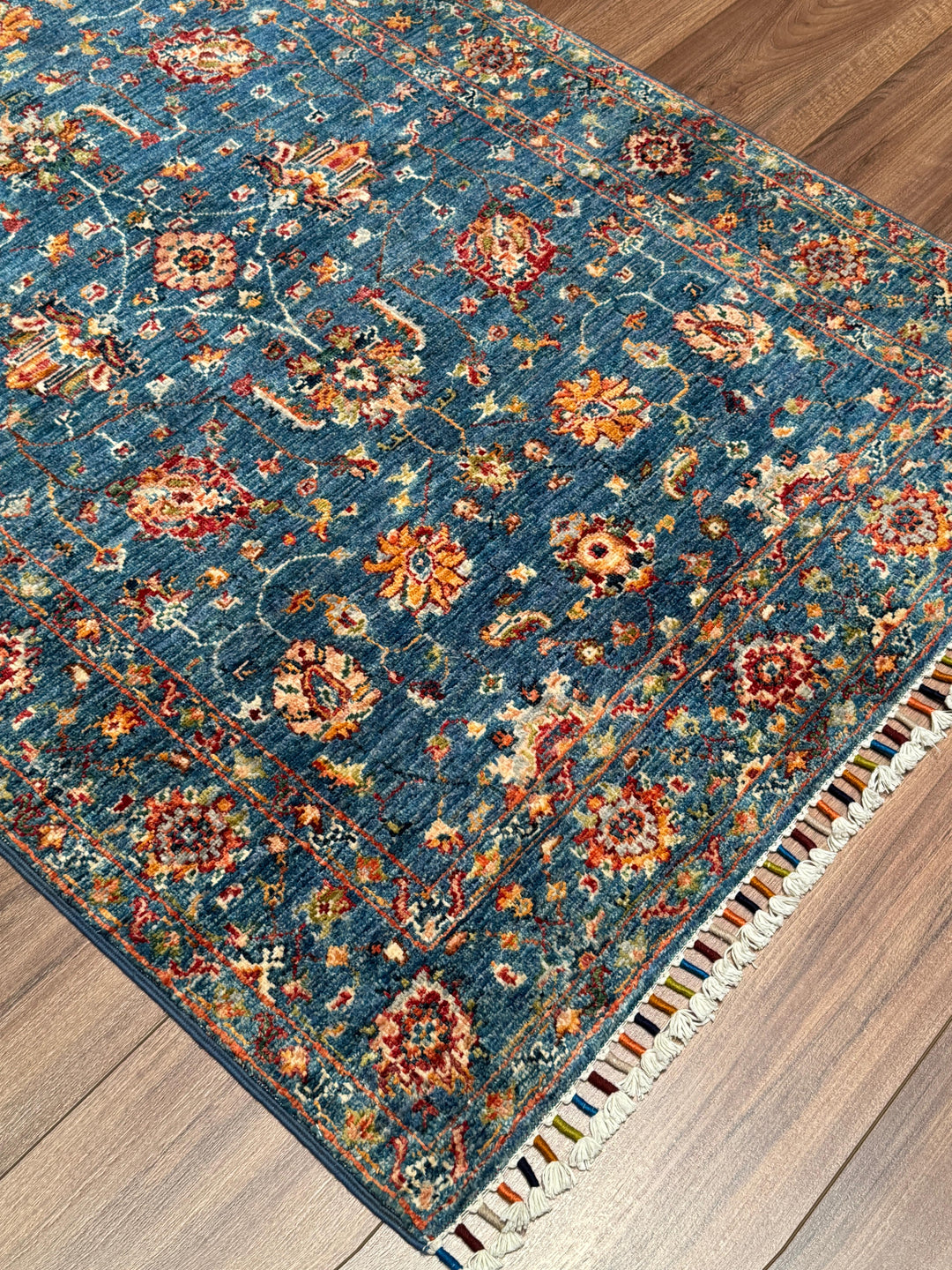 Sultani Binbirgece Orijinal El Dokuması Mavi Kök Boya Yün Halı 0.98x150 1.47 Metrekare - 3x5 ft