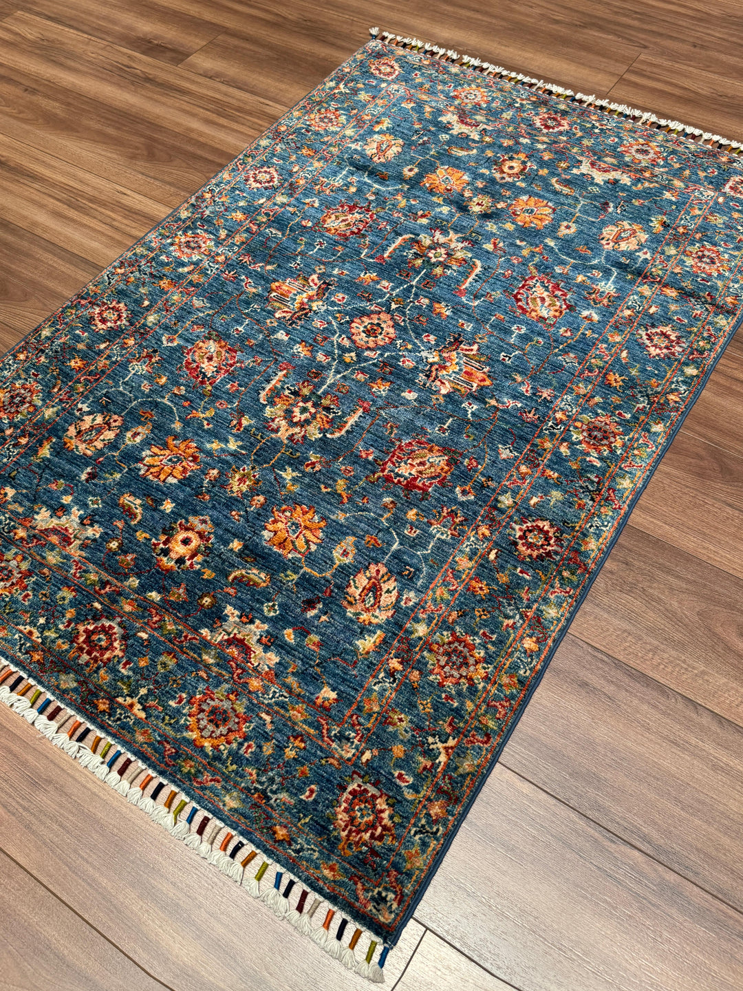 Sultani Binbirgece Orijinal El Dokuması Mavi Kök Boya Yün Halı 0.98x150 1.47 Metrekare - 3x5 ft