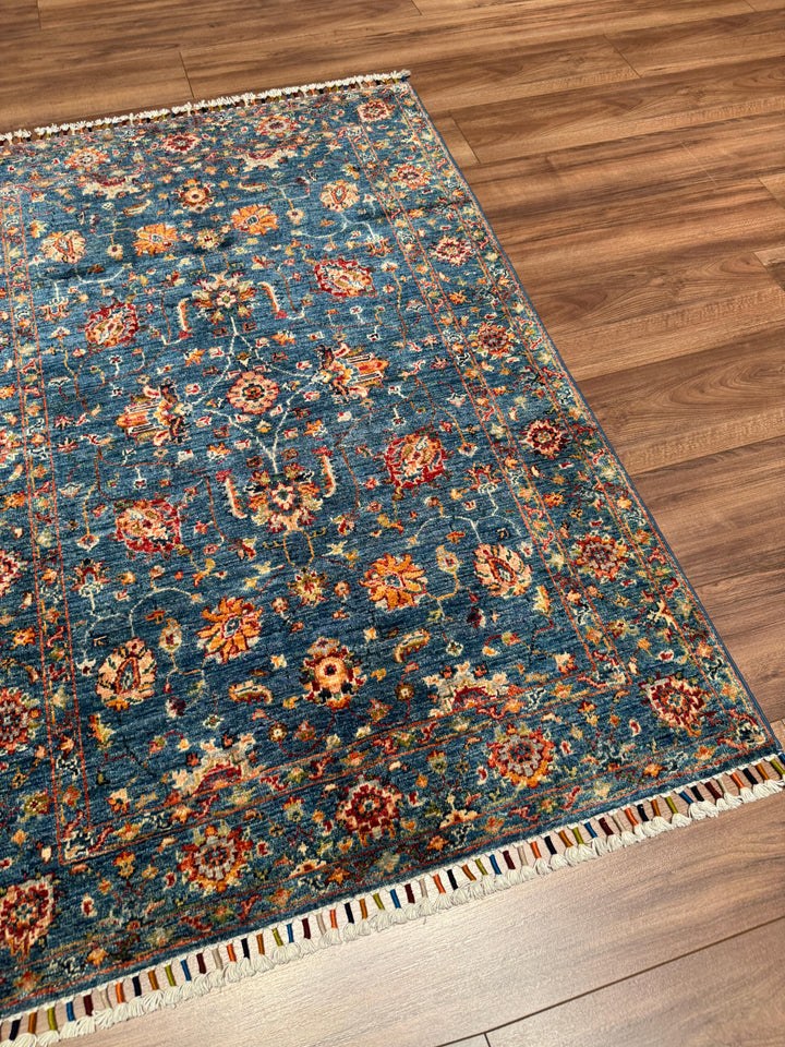 Sultani Binbirgece Orijinal El Dokuması Mavi Kök Boya Yün Halı 0.98x150 1.47 Metrekare - 3x5 ft