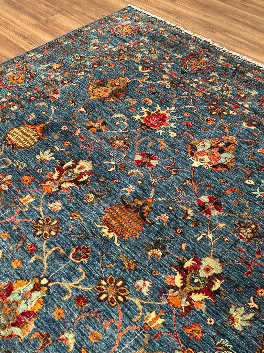 Sultani Binbirgece Orijinal El Dokuması Mavi Kök Boya Yün Halı 245x305 7.47 Metrekare - 7x10 ft