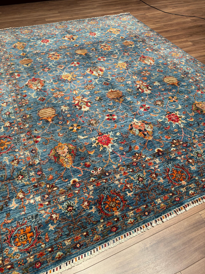 Sultani Binbirgece Orijinal El Dokuması Mavi Kök Boya Yün Halı 245x305 7.47 Metrekare - 7x10 ft