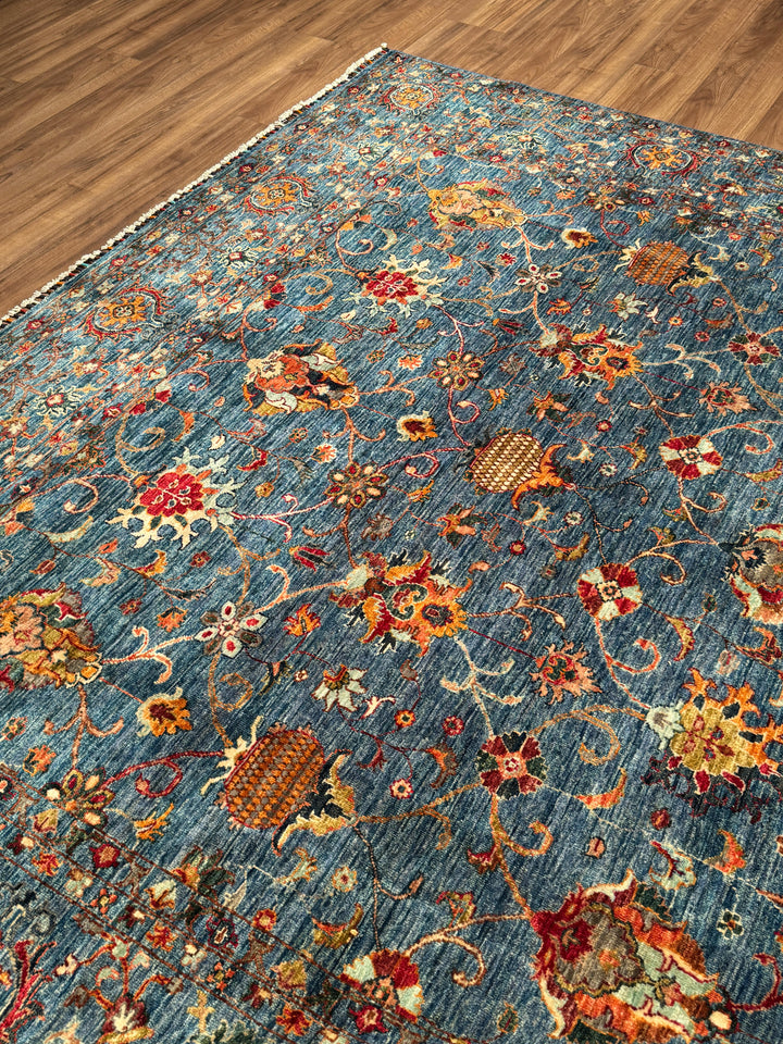 Sultani Binbirgece Orijinal El Dokuması Mavi Kök Boya Yün Halı 245x305 7.47 Metrekare - 7x10 ft