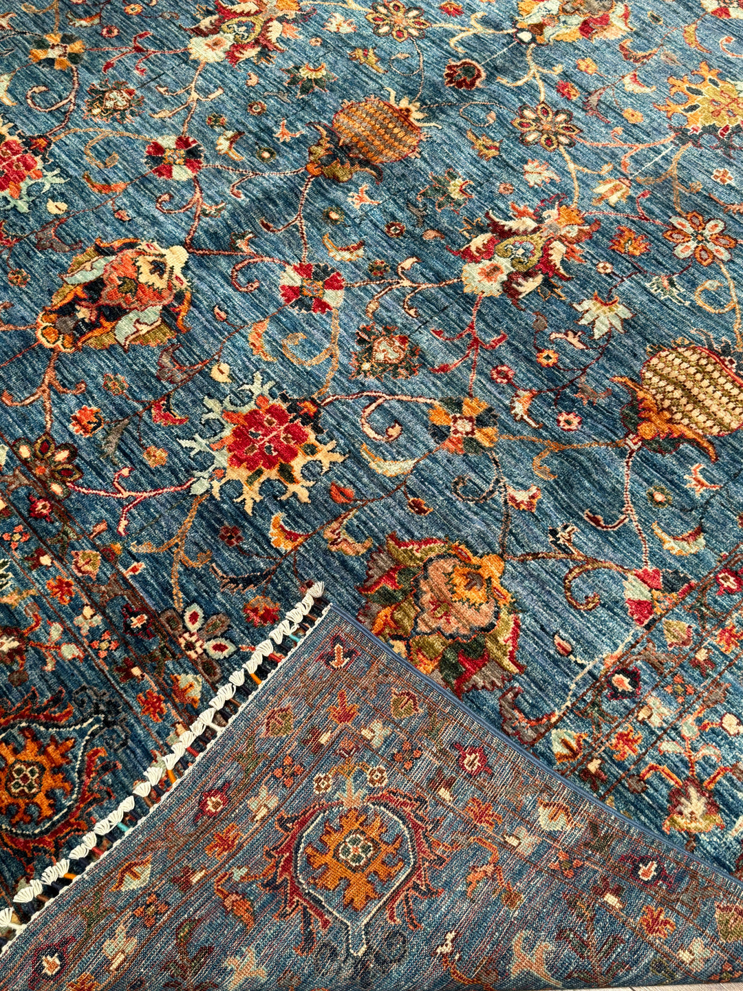 Sultani Binbirgece Orijinal El Dokuması Mavi Kök Boya Yün Halı 245x305 7.47 Metrekare - 7x10 ft