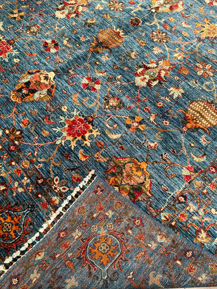 Sultani Binbirgece Orijinal El Dokuması Mavi Kök Boya Yün Halı 245x305 7.47 Metrekare - 7x10 ft