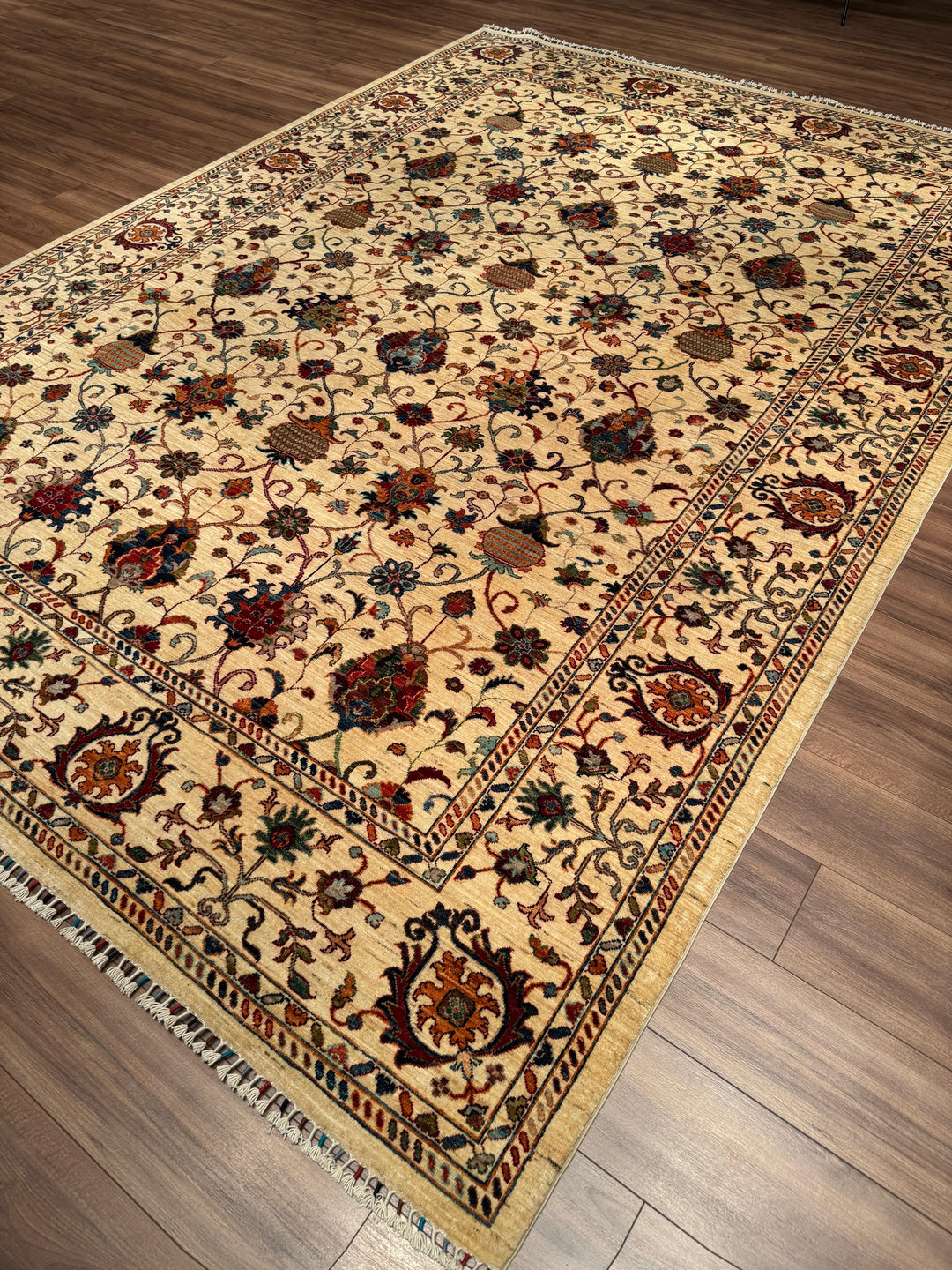 Sultani Binbirgece Orijinal El Dokuması Bej Kök Boya Yün Halı 266x369 9.82 Metrekare - 8x12 ft
