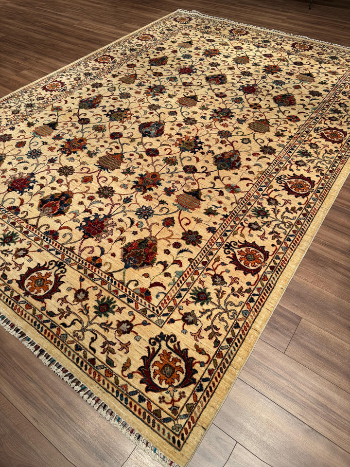 Sultani Binbirgece Orijinal El Dokuması Bej Kök Boya Yün Halı 266x369 9.82 Metrekare - 8x12 ft