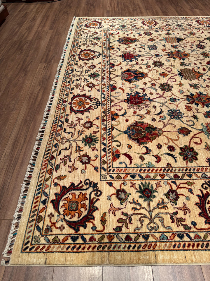 Sultani Binbirgece Orijinal El Dokuması Bej Kök Boya Yün Halı 266x369 9.82 Metrekare - 8x12 ft