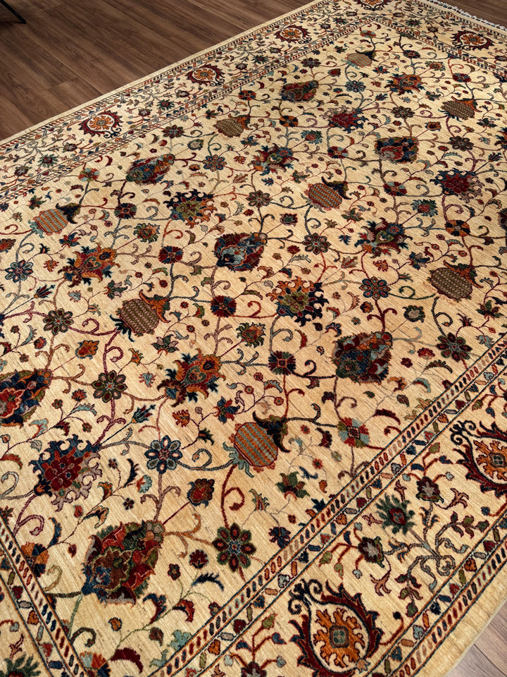 Sultani Binbirgece Orijinal El Dokuması Bej Kök Boya Yün Halı 266x369 9.82 Metrekare - 8x12 ft