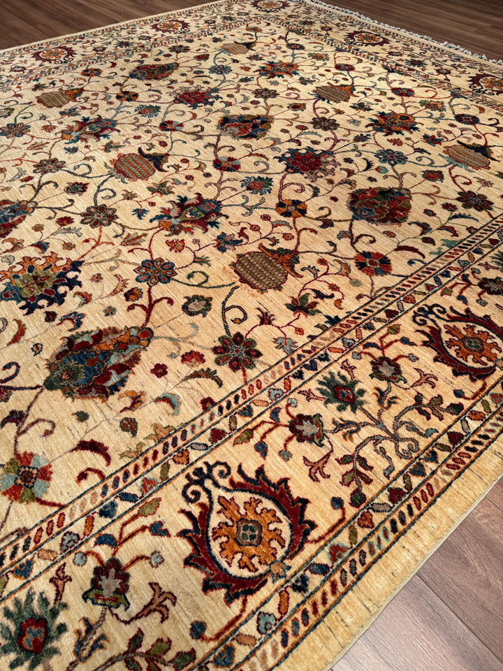Sultani Binbirgece Orijinal El Dokuması Bej Kök Boya Yün Halı 266x369 9.82 Metrekare - 8x12 ft