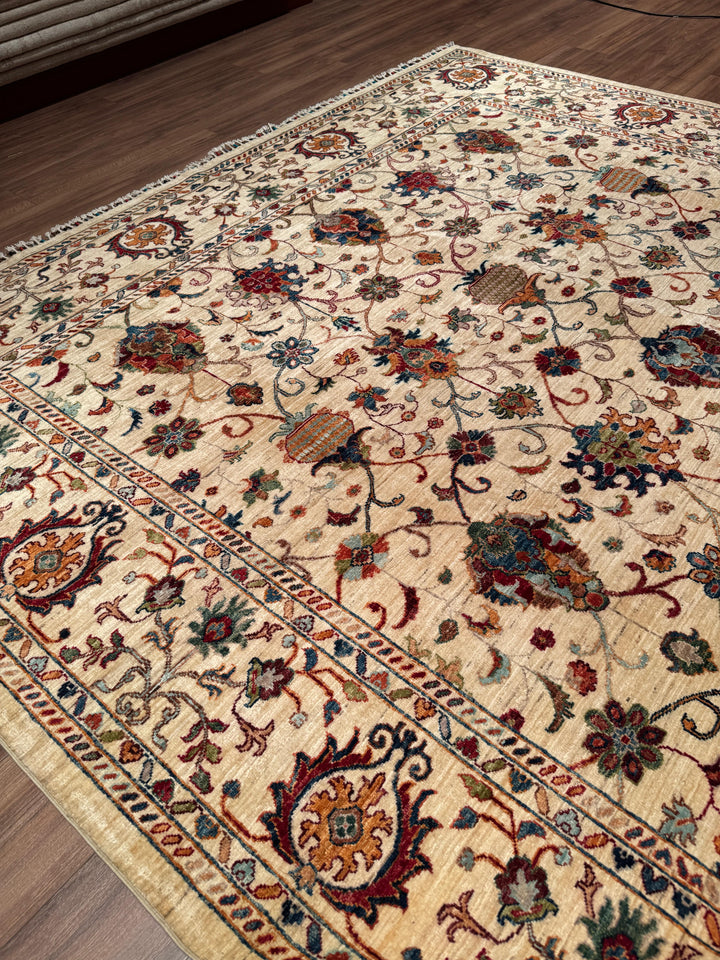 Sultani Binbirgece Orijinal El Dokuması Bej Kök Boya Yün Halı 266x369 9.82 Metrekare - 8x12 ft