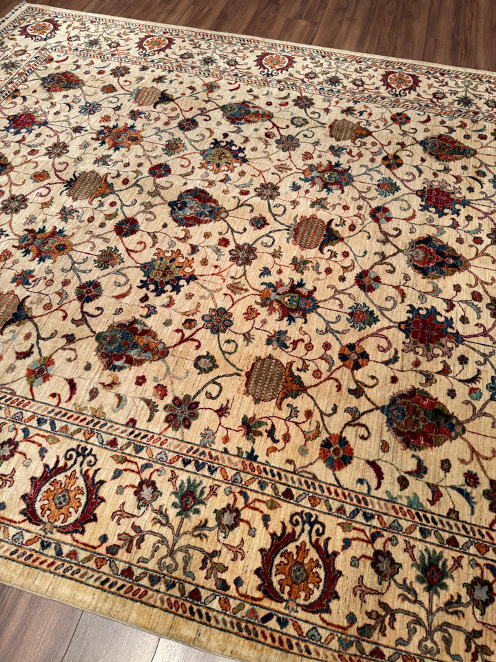 Sultani Binbirgece Orijinal El Dokuması Bej Kök Boya Yün Halı 266x369 9.82 Metrekare - 8x12 ft