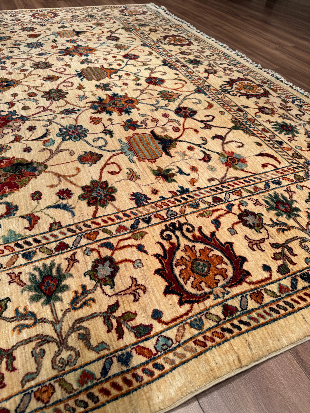 Sultani Binbirgece Orijinal El Dokuması Bej Kök Boya Yün Halı 266x369 9.82 Metrekare - 8x12 ft
