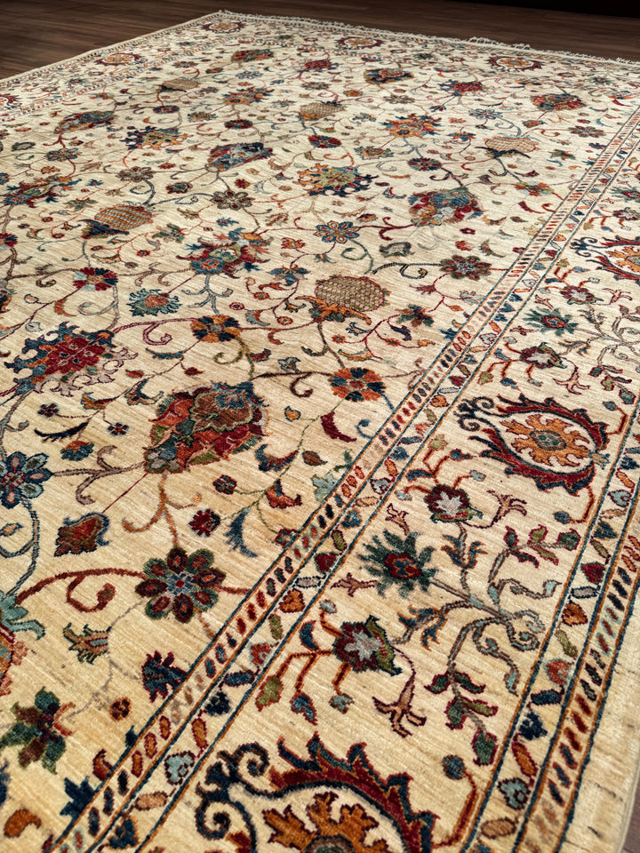 Sultani Binbirgece Orijinal El Dokuması Bej Kök Boya Yün Halı 266x369 9.82 Metrekare - 8x12 ft