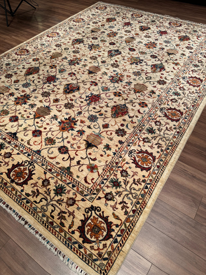 Sultani Binbirgece Orijinal El Dokuması Bej Kök Boya Yün Halı 266x369 9.82 Metrekare - 8x12 ft