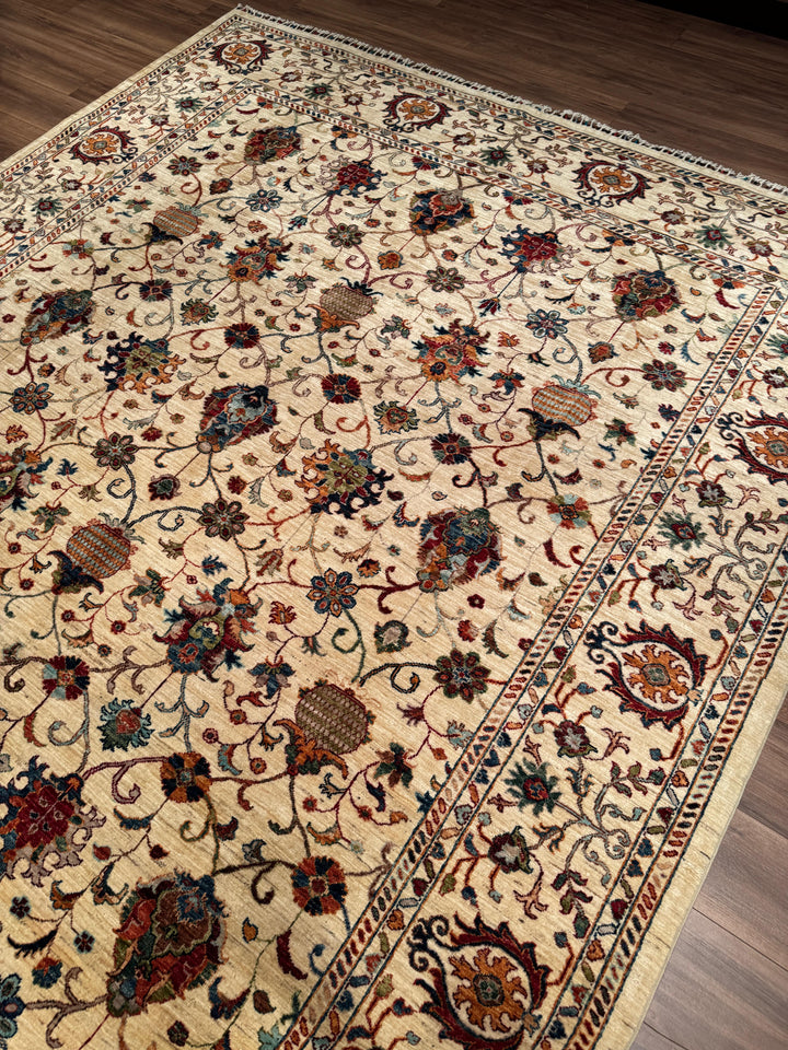 Sultani Binbirgece Orijinal El Dokuması Bej Kök Boya Yün Halı 266x369 9.82 Metrekare - 8x12 ft