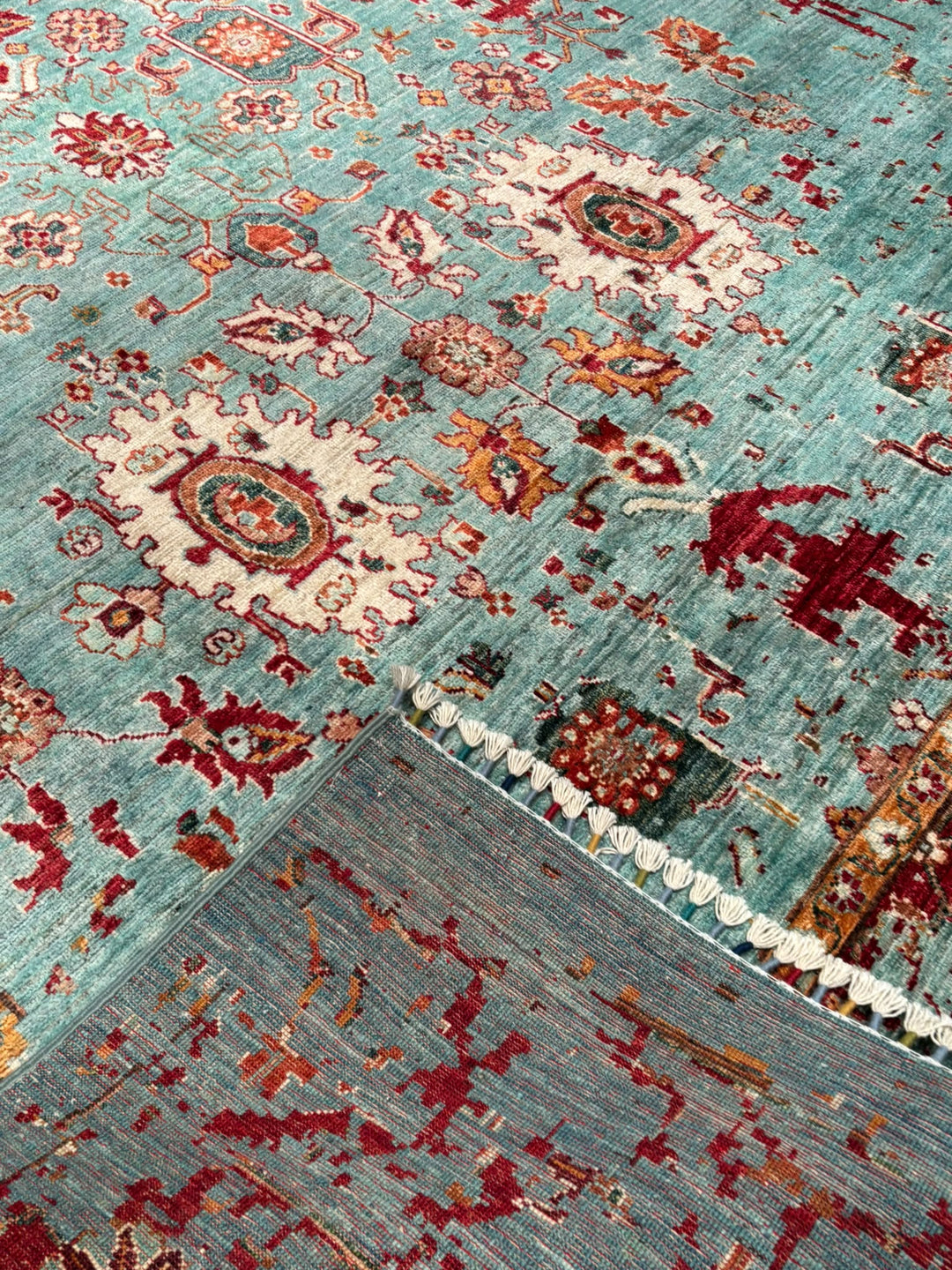Kırık Memlük Orijinal El Dokuması Turkuaz Kök Boya Yün Halı 203x318 6.46 Metrekare - 7x10 ft