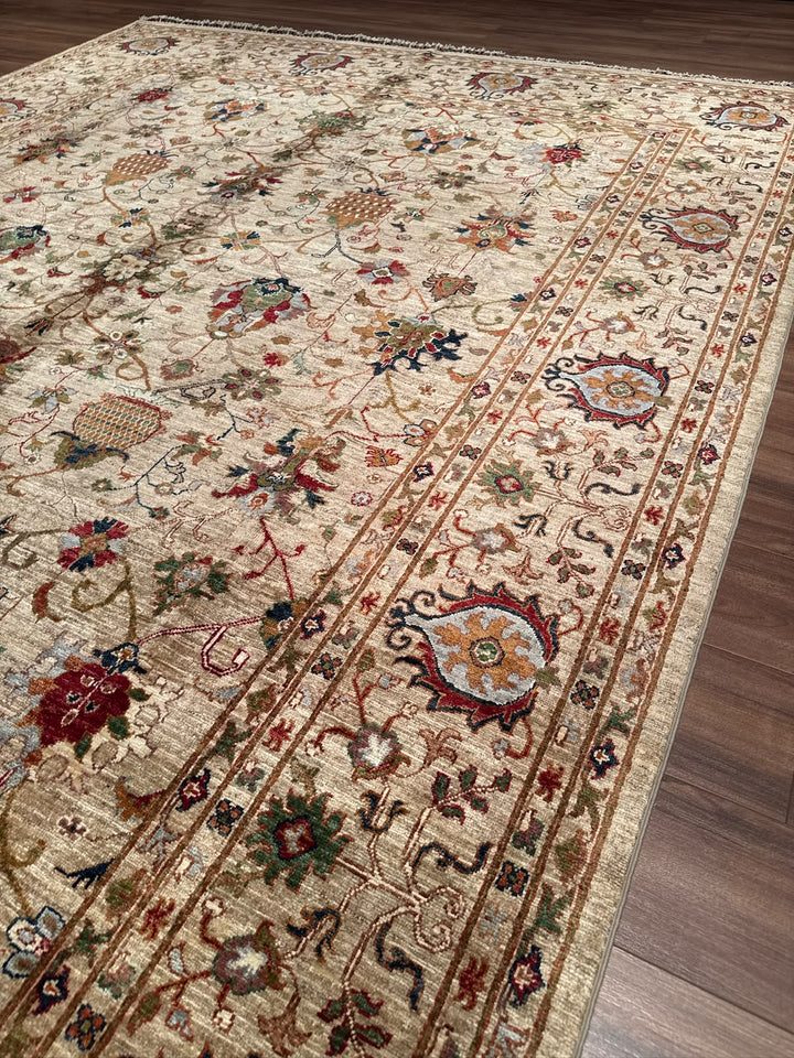 Sultani Binbirgece Orijinal El Dokuması Bej Kök Boya Yün Halı 269x364 9.79 Metrekare - 8x12 ft