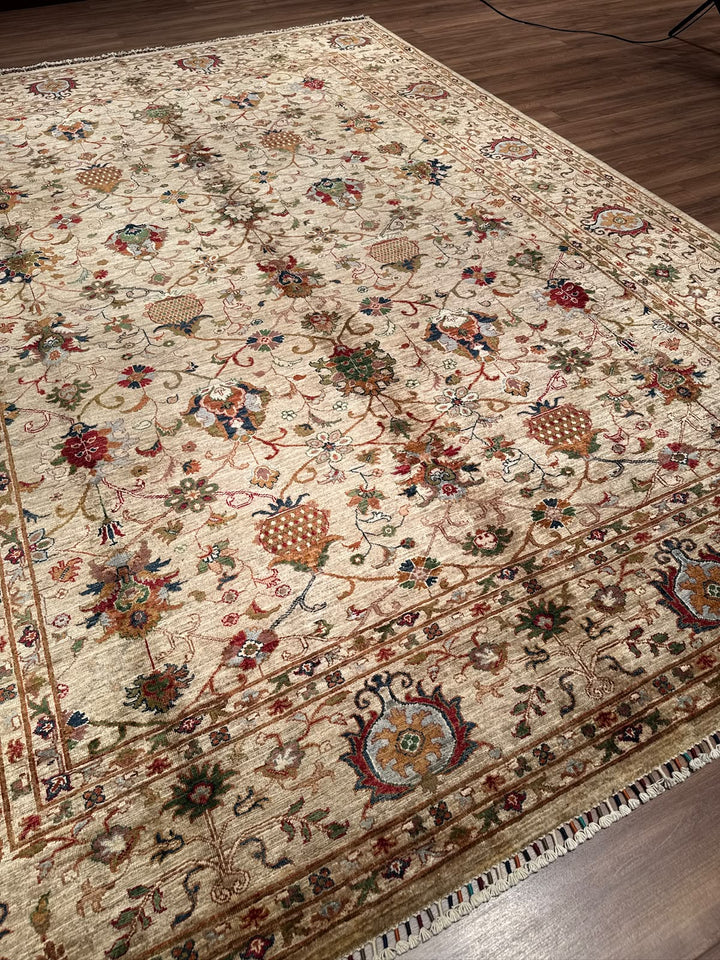 Sultani Binbirgece Orijinal El Dokuması Bej Kök Boya Yün Halı 269x364 9.79 Metrekare - 8x12 ft