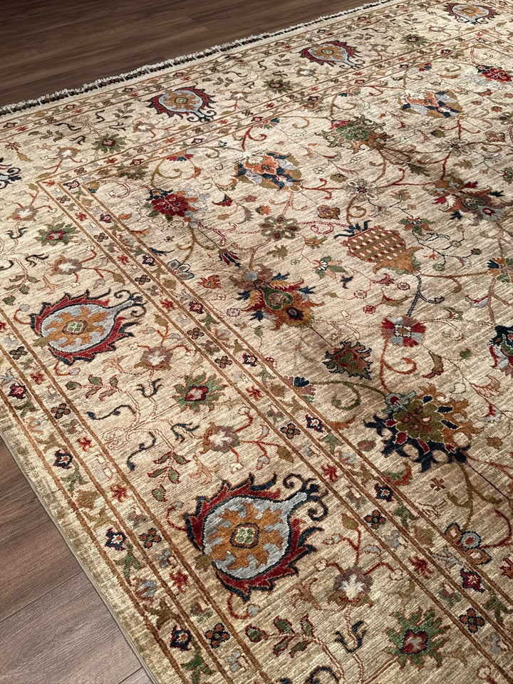 Sultani Binbirgece Orijinal El Dokuması Bej Kök Boya Yün Halı 269x364 9.79 Metrekare - 8x12 ft