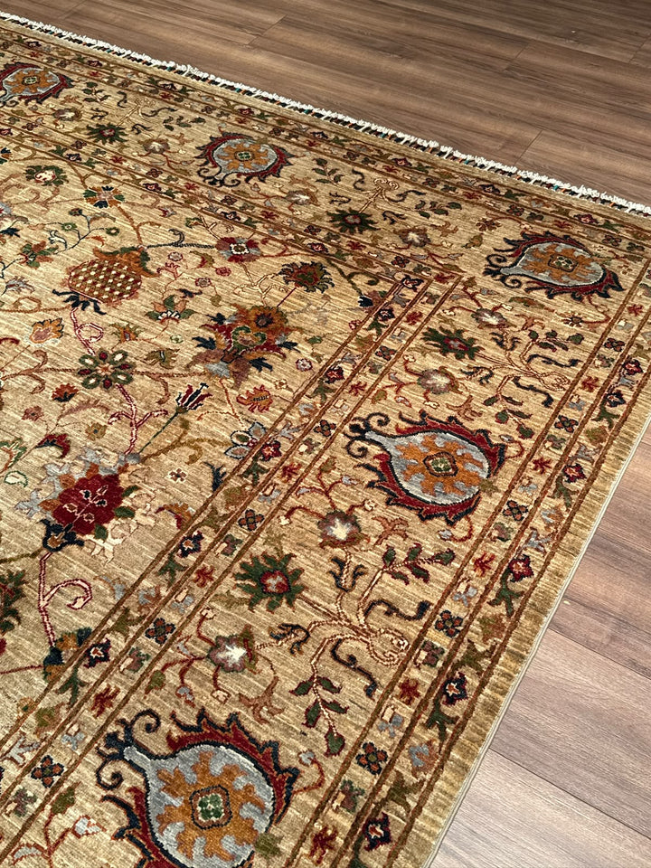 Sultani Binbirgece Orijinal El Dokuması Bej Kök Boya Yün Halı 269x364 9.79 Metrekare - 8x12 ft