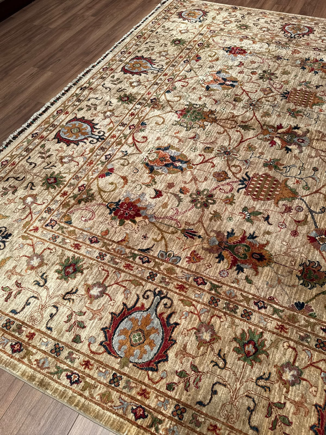 Sultani Binbirgece Orijinal El Dokuması Bej Kök Boya Yün Halı 269x364 9.79 Metrekare - 8x12 ft