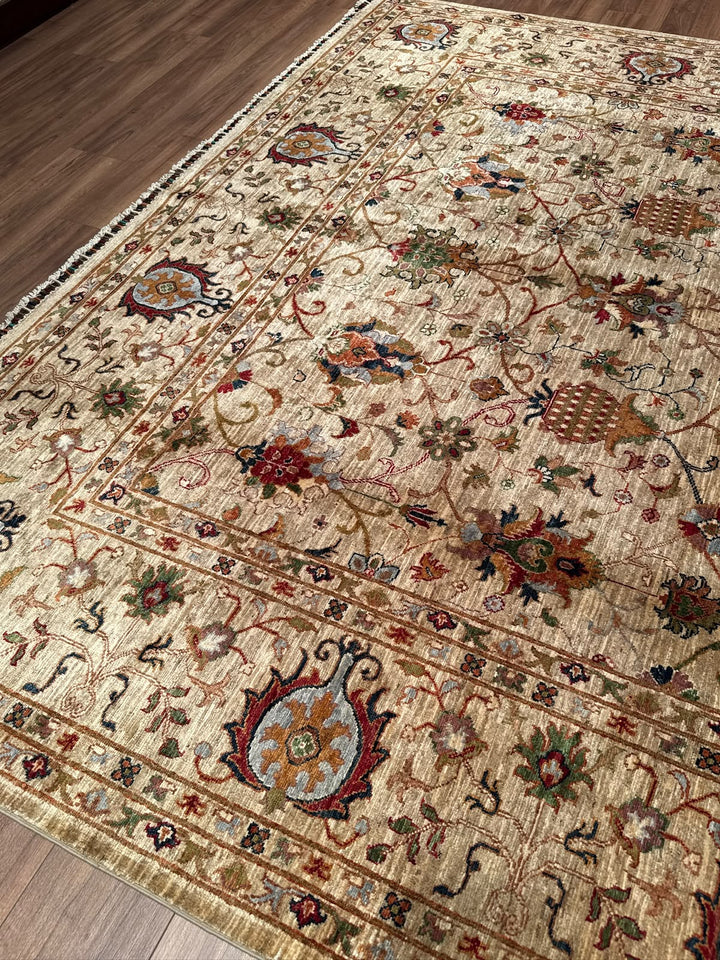 Sultani Binbirgece Orijinal El Dokuması Bej Kök Boya Yün Halı 269x364 9.79 Metrekare - 8x12 ft