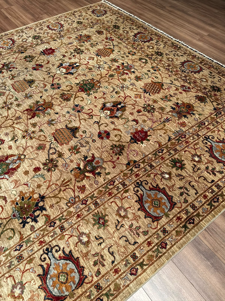 Sultani Binbirgece Orijinal El Dokuması Bej Kök Boya Yün Halı 269x364 9.79 Metrekare - 8x12 ft