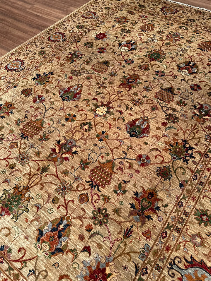 Sultani Binbirgece Orijinal El Dokuması Bej Kök Boya Yün Halı 269x364 9.79 Metrekare - 8x12 ft