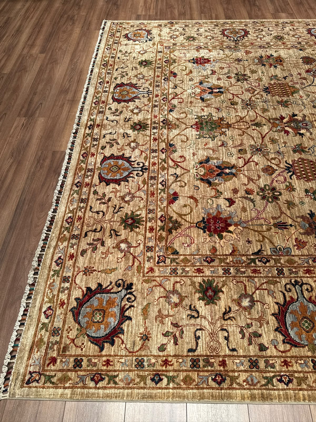 Sultani Binbirgece Orijinal El Dokuması Bej Kök Boya Yün Halı 269x364 9.79 Metrekare - 8x12 ft
