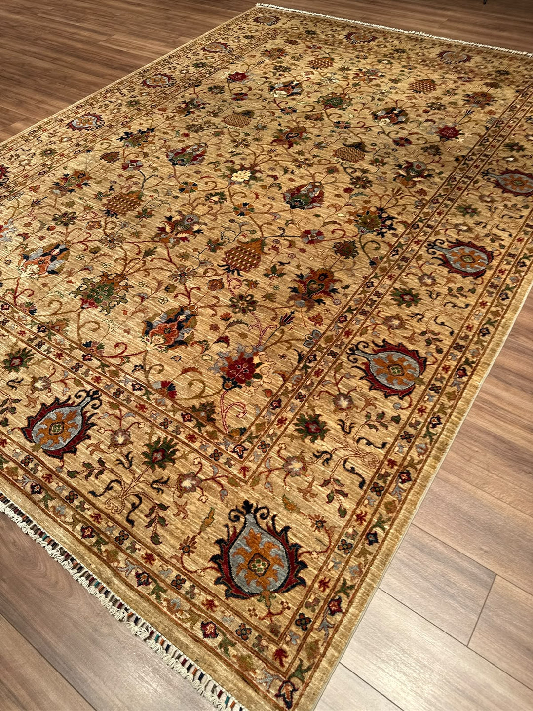 Sultani Binbirgece Orijinal El Dokuması Bej Kök Boya Yün Halı 269x364 9.79 Metrekare - 8x12 ft