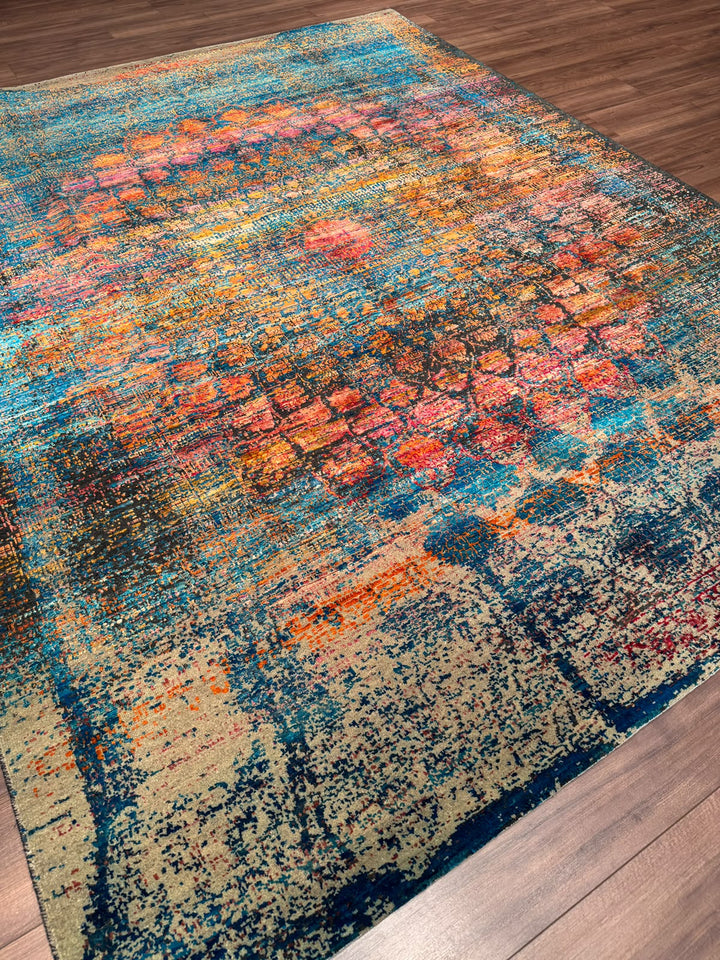 Oxidised Orijinal El Dokuması Multi Yün İpek Halı 244x304 7.42 Metrekare - 8x10 ft
