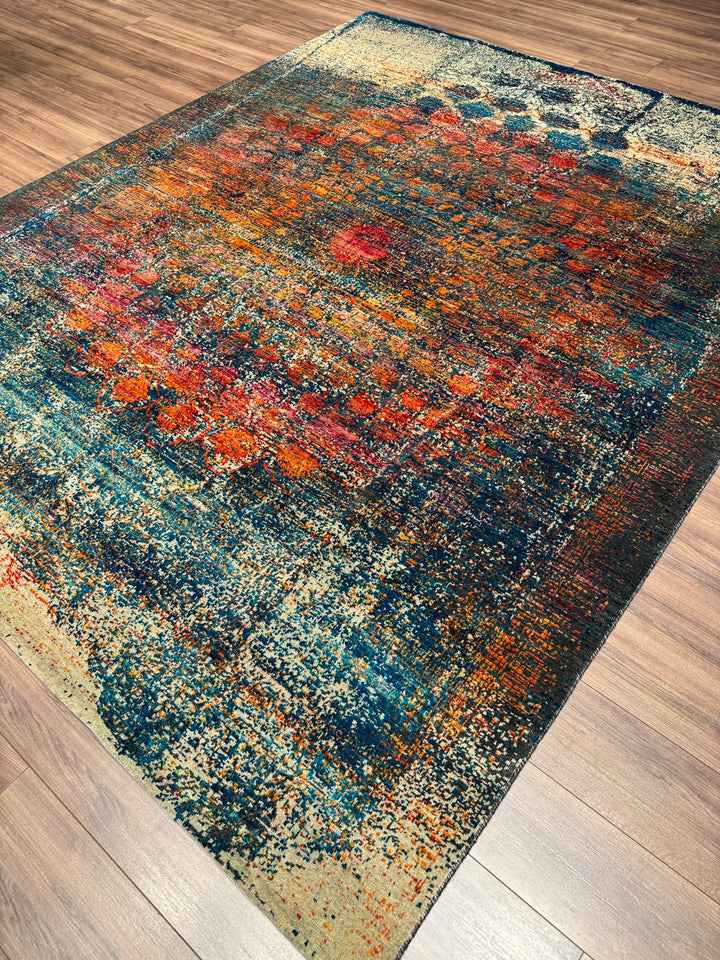 Oxidised Orijinal El Dokuması Multi Yün İpek Halı 244x304 7.42 Metrekare - 8x10 ft