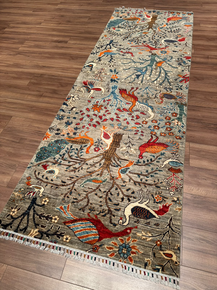 Kuş Orijinal El Dokuması Yolluk Bej Kök Boya Yün Halı 100x293 2.93 Metrekare - 3x10 ft