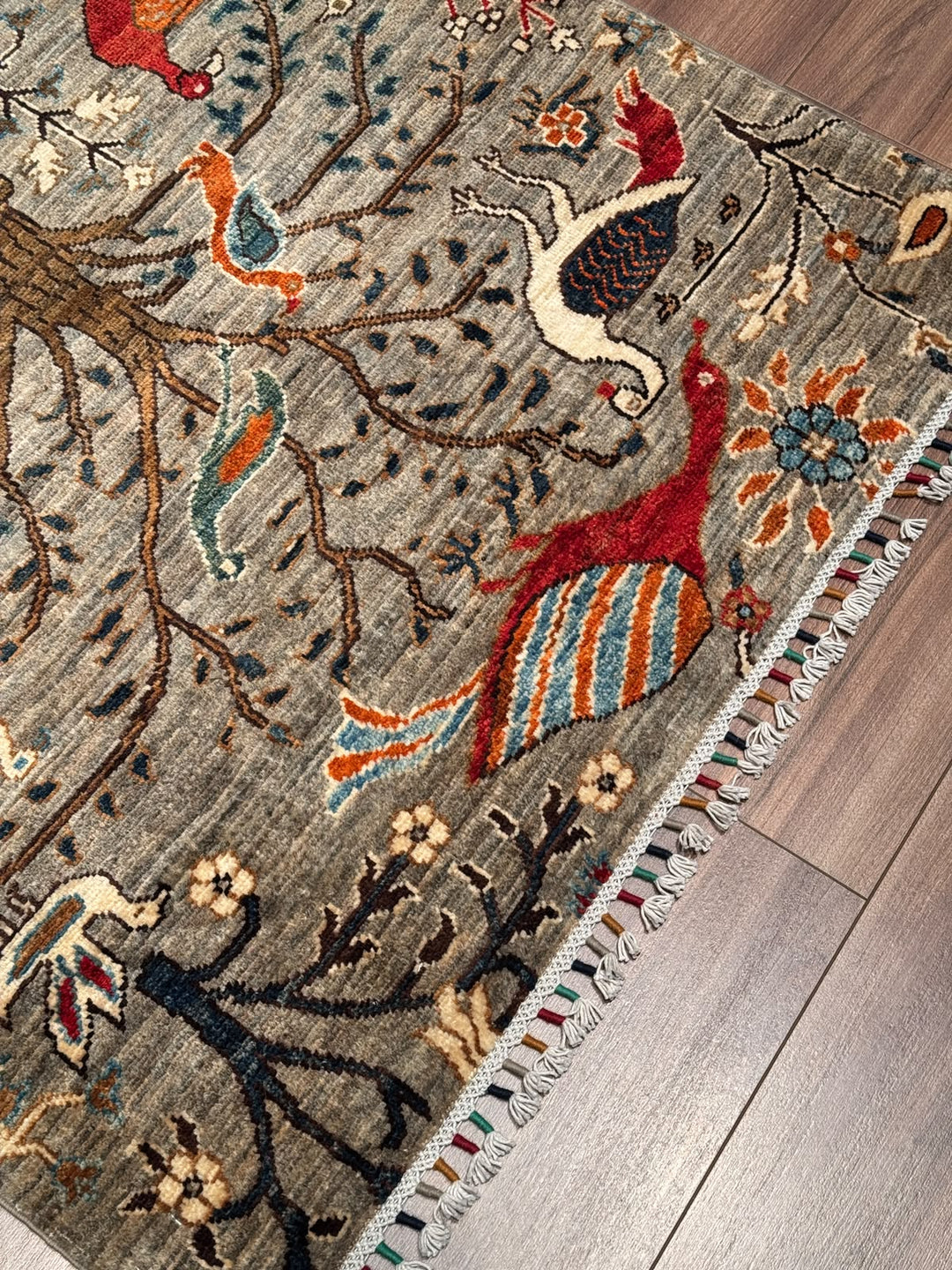 Kuş Orijinal El Dokuması Yolluk Bej Kök Boya Yün Halı 100x293 2.93 Metrekare - 3x10 ft