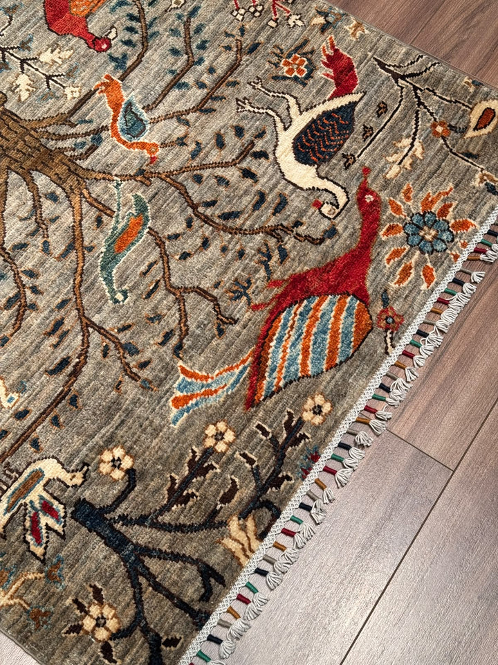 Kuş Orijinal El Dokuması Yolluk Bej Kök Boya Yün Halı 100x293 2.93 Metrekare - 3x10 ft