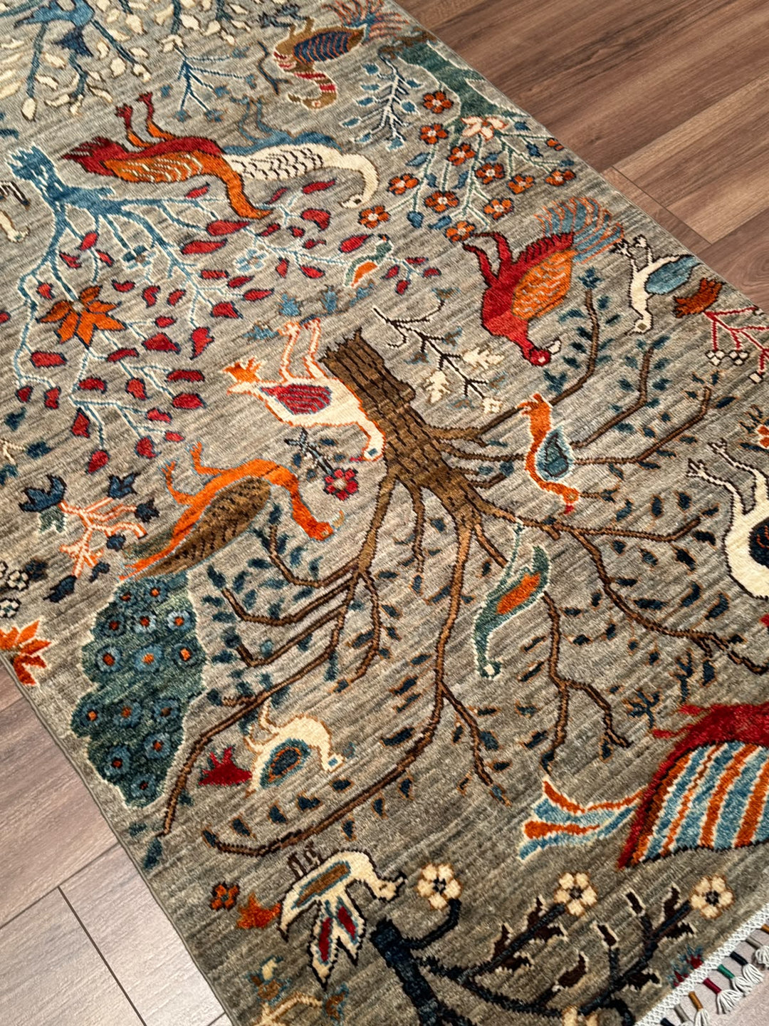 Kuş Orijinal El Dokuması Yolluk Bej Kök Boya Yün Halı 100x293 2.93 Metrekare - 3x10 ft