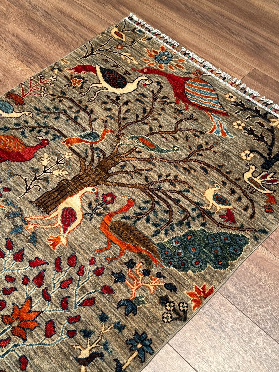 Kuş Orijinal El Dokuması Yolluk Bej Kök Boya Yün Halı 100x293 2.93 Metrekare - 3x10 ft