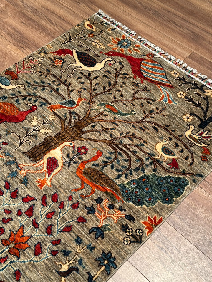 Kuş Orijinal El Dokuması Yolluk Bej Kök Boya Yün Halı 100x293 2.93 Metrekare - 3x10 ft