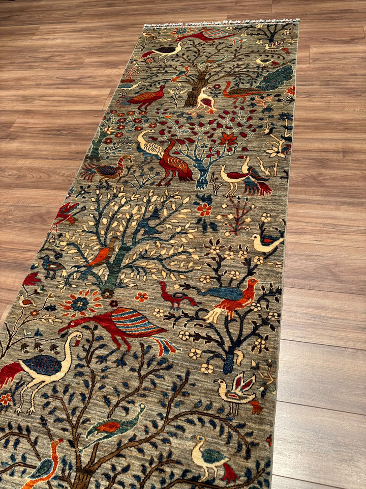 Kuş Orijinal El Dokuması Yolluk Bej Kök Boya Yün Halı 100x293 2.93 Metrekare - 3x10 ft